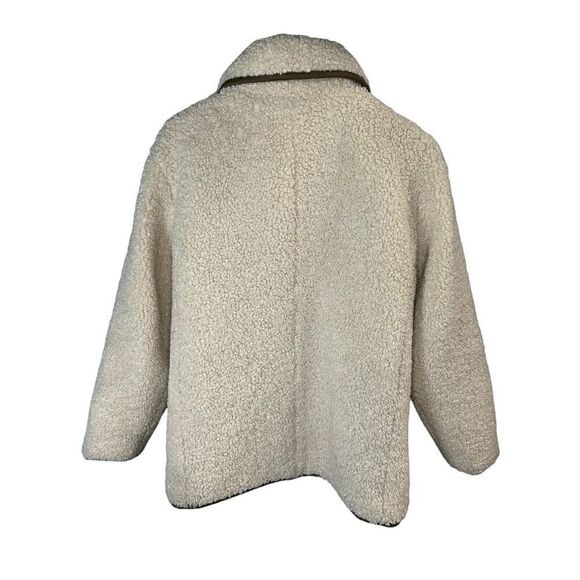 J. Crew Sherpa Dusty Ivory Button Up Teddy Jacket XS Olive Green Trim Coat - Picture 8 of 14